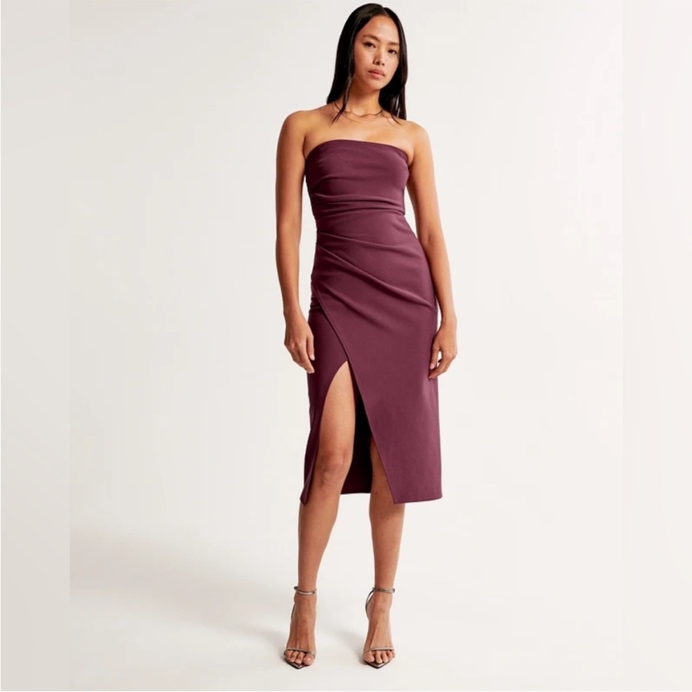 Abercrombie & Fitch Strapless Midi Dress in Plum